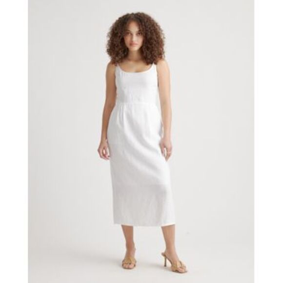 Quince Dresses & Skirts - Quince Womens 100% European Linen Scoop Neck Midi Dress White Basic Sleeved M